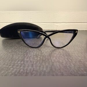 AUTHENTIC Tom Ford Elegant Black Cat Blue Lens Eye Glasses